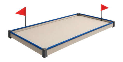 Canvas bocce court set with boundary ropes and scoring flags for temporary setup