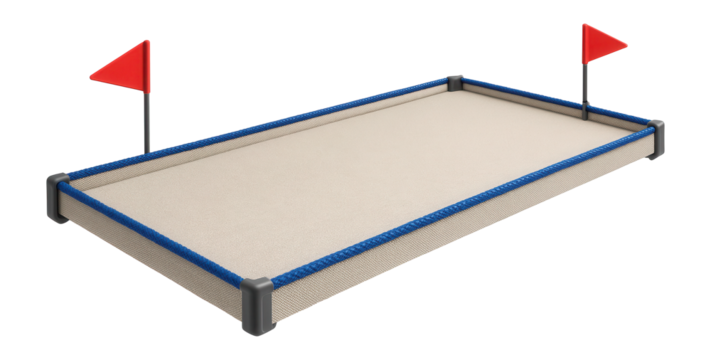 Canvas bocce court set with boundary ropes and scoring flags for temporary setup