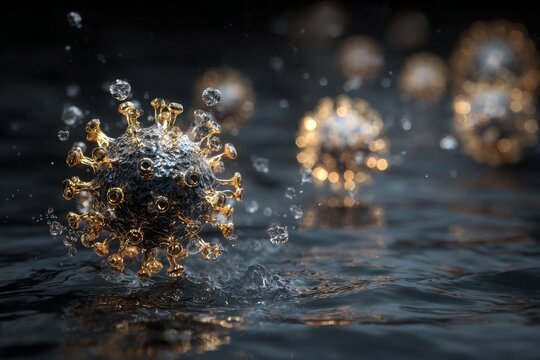 Abstract Representation of a Virus Structure Floating in Liquid Metal Plasma Environment Generative AI - Powered by Adobe