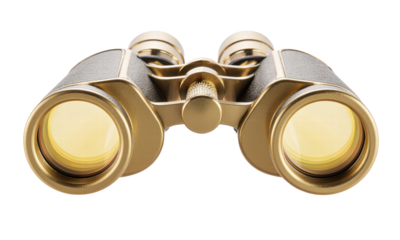 Vintage Gold Binoculars with Yellow Lenses on White Background