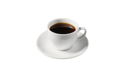 White cup of dark coffee on a saucer minimalist studio shot