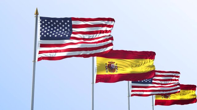 A Row Of United States And Spain Flag