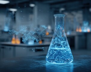 Science flask in lab setting