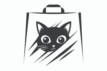 Stylish Minimalist Black Cat Face Design, on White Background