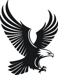 Obraz premium Eagle Bird Aves Animal Vector Logo in Black and White, Minimalist and Simple Design, Perfect for Wildlife Branding, Nature Illustration, and Unique Animal Identity 