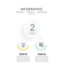 Vector Infographic label design template. process diagram with icons and 2 options or steps.