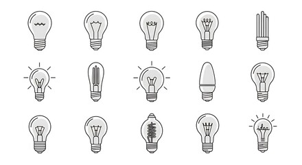 Discover brilliant new ideas with this diverse collection of modern and classic light bulb icons, perfect for innovation and inspiration projects