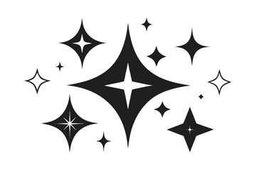 Black and White Star Sparkle Illustration on Clean White Background for Design Projects