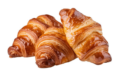 three fresh croissants isolated on white background