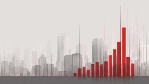 Abstract cityscape with red bar graph - Powered by Adobe