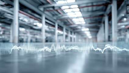 Industrial Interior with Abstract Sound Waves