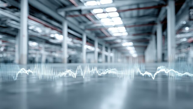 Industrial Interior with Abstract Sound Waves