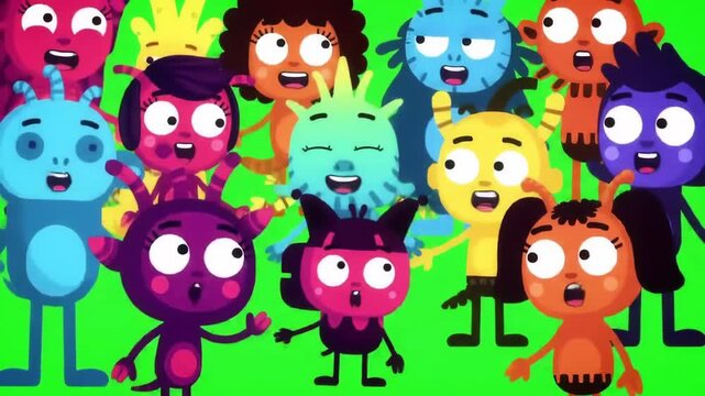 Group of Colorful Cartoon Monster Characters