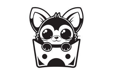 Minimalist of a Black and White Cute Animal in a Box Design