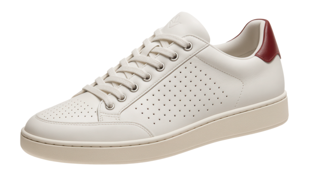 Retro court sneakers with perforated leather upper and contrasting heel tab in burgundy