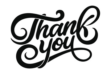 Elegant Black and White Thank You Calligraphy Design on a White Background