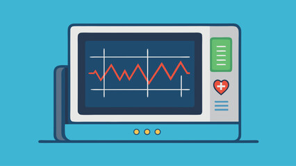 A computer monitor with a heart and a wave on it. The heart is red and the wave is blue