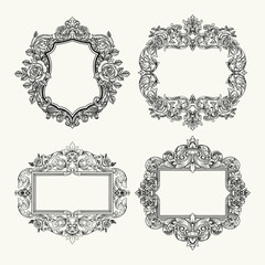 Vintage Ornate Frame Illustration Set, Hand Drawn Victorian Decorative Border Collection