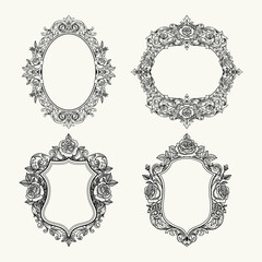 Vintage Ornate Frame Illustration Set, Hand Drawn Victorian Decorative Border Collection