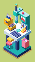 A blue and white background with a green machine in the middle. The machine has a green and white color scheme