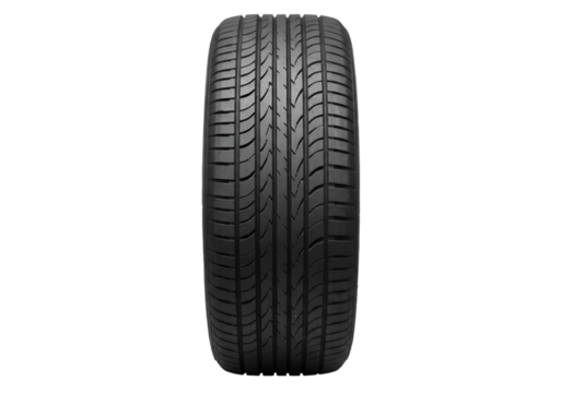 Black rubber car tire isolated on transparent background, detailed tread pattern for vehicle safety, transportation, automotive design, maintenance, and spare part themes.