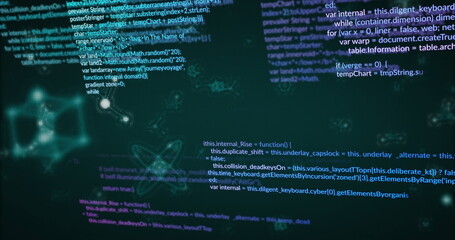 Obraz premium Floating programming code and network diagrams populating virtual data space, with functions loops