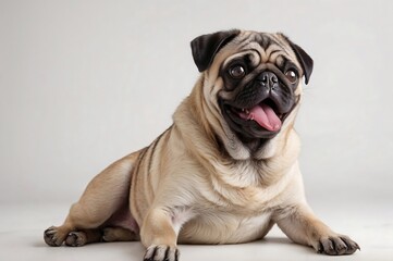 Obraz premium Adorable Pug Dog Sitting Calmly with Tongue Out