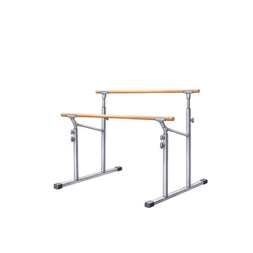 Gymnastics parallel bars for training and exercise in a gym setting.