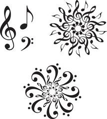 Elegant Black and White Musical Note Mandala Designs: Vector Graphics for Print and Web