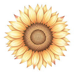 Close up view of a single blooming sunflower.