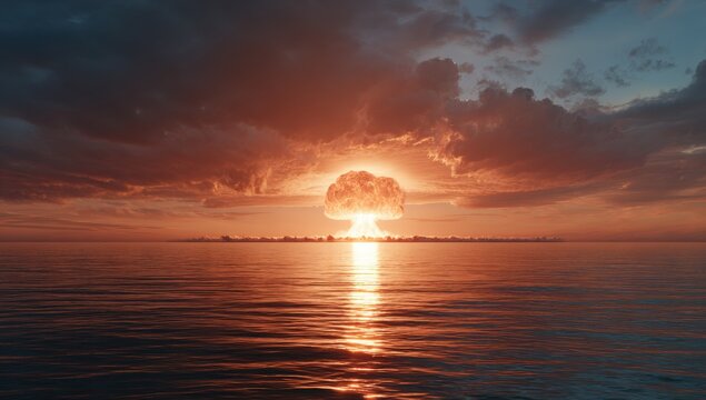 Atomic explosion over water at sunset - Powered by Adobe