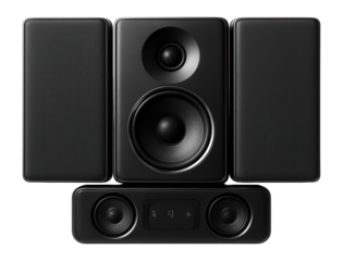 Custom-built home theater system with modular speaker placement and adjustable acoustic panels