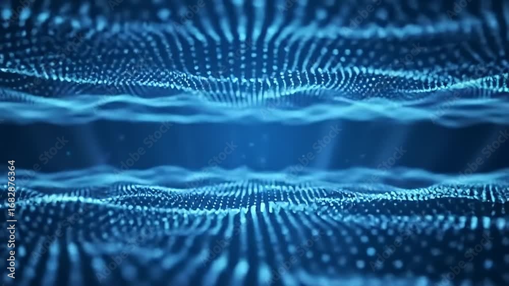 Wall mural dynamic blue particle waves abstract background seamless loop motion graphics: futuristic technology