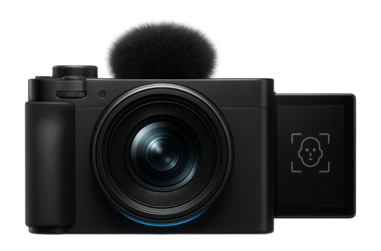 Vlog camera with facial recognition autofocus and high-speed burst mode