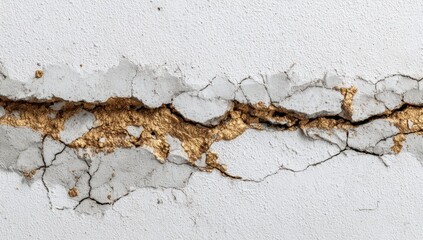 Obraz premium Cracked white wall with golden fissures