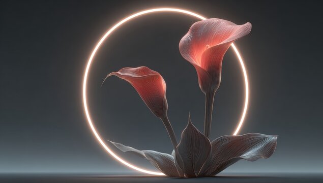 Soft pink calla lilies in a circle of light