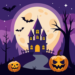 halloween background with house and pumpkins
