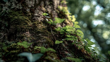 Obraz premium Close-up of tree bark and ivy