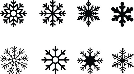 Collection of unique snowflake icons representing winter's delicate beauty