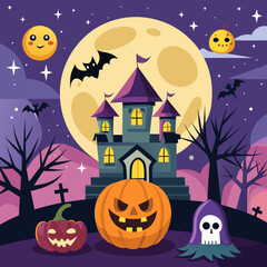halloween background with pumpkin and bats