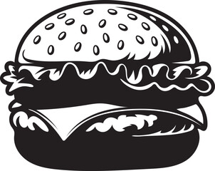 layered burger sandwich silhouette vector, cheeseburger with lettuce and sesame, hamburger fast food illustration design
