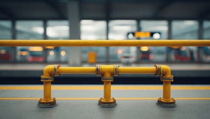 Station platform, yellow railing