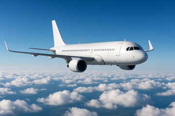 Obraz premium Airplane flying above clouds in blue sky showing modern aviation travel concept passenger jet transportation freedom journey vacation business trip technology safe aircraft engine flight