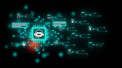 Customer Service Network with Central Headset Icon and Teal Glowing Data Connections technology digital