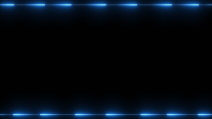 Blue Neon Light Frame with Horizontal Dashes on Black Background abstract bright