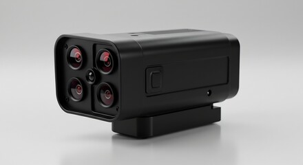 Obraz premium 未来型センサー 精密機械 黒色筐体 四眼レンズ 高精度光学設計. AI Generated