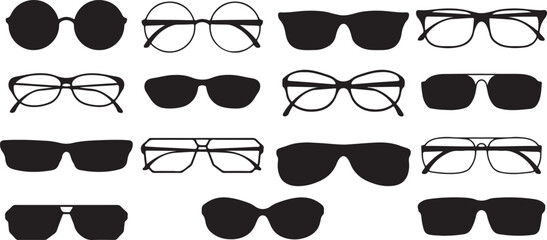 Eyewear silhouettes, glasses vector, sunglasses graphic, fashion accessory, modern design, stylish, black outline, optical, trendy, popular, eyewear collection, eyes, vision, fashionable, high demand,