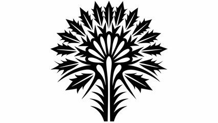 Fototapeta premium Ornamental design featuring a symmetrical floral pattern with pointed leaves in black and white color scheme silhouette