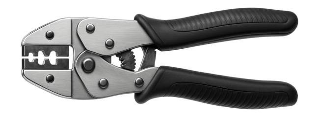 Crimping pliers with a ratcheting mechanism for creating secure cable connections in telecommunications.