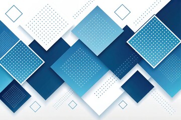 Overlapping blue and white squares with dot patterns and grid textures abstract background